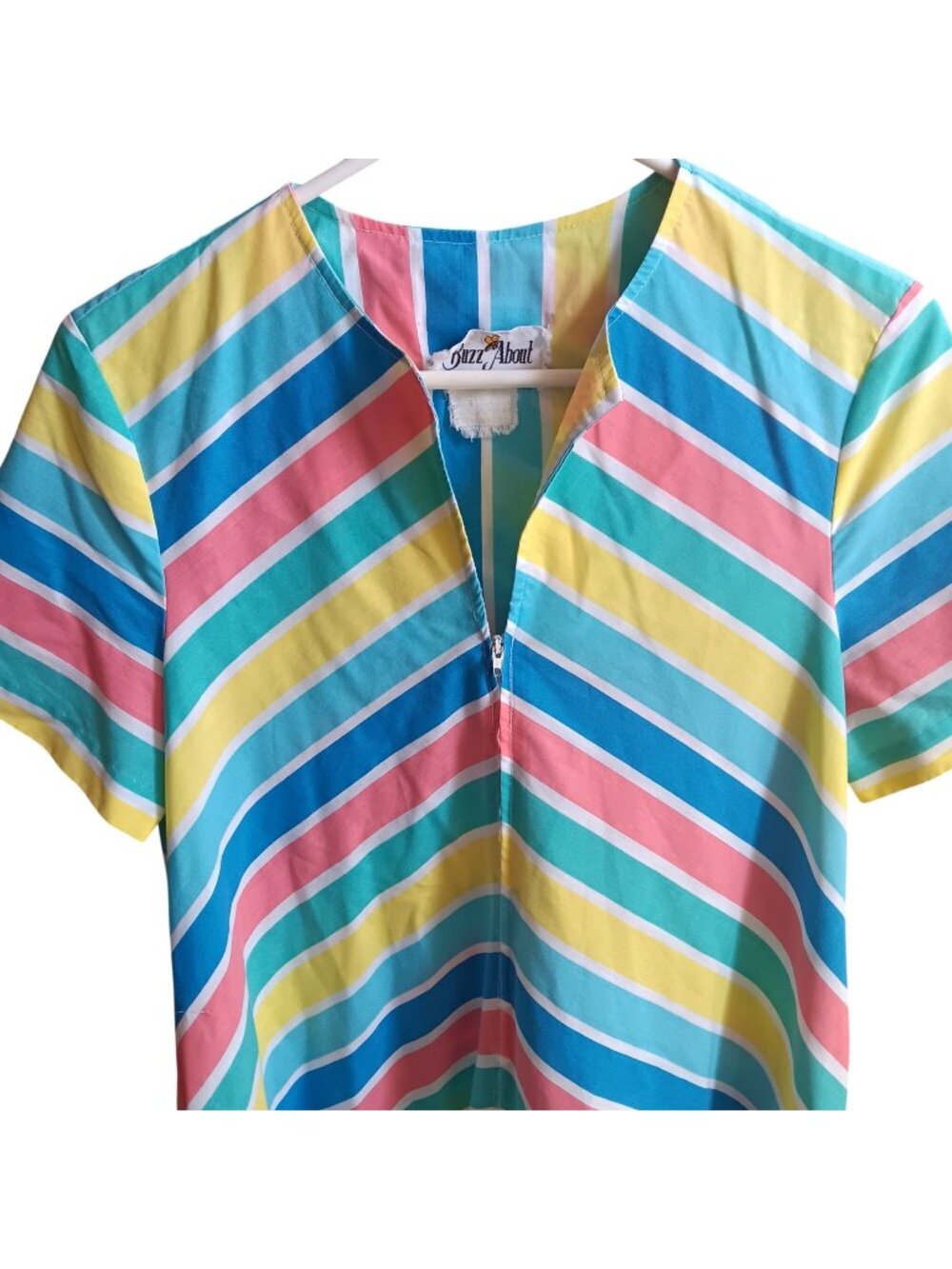 True Vintage Dress sz 10 Medium 1970's House Chore Buzz About Granny Striped